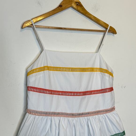 English Factory Dress Women Medium White Rainbow Stripe Poplin Mini Clean Girl - Picture 6 of 11